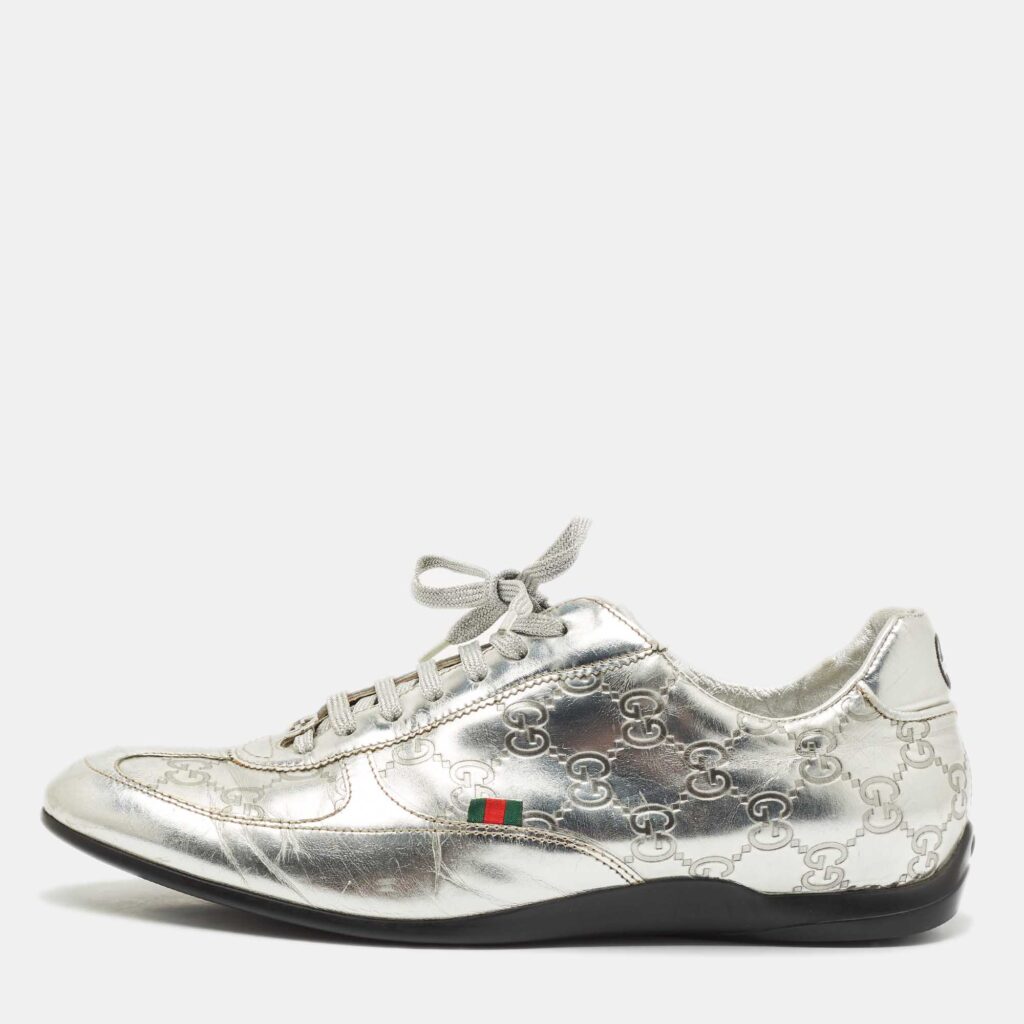 luxury-women-gucci-used-shoes-p1148936-003 Gucci Silver Guccissima Leather Low Top Sneakers Size 38.5