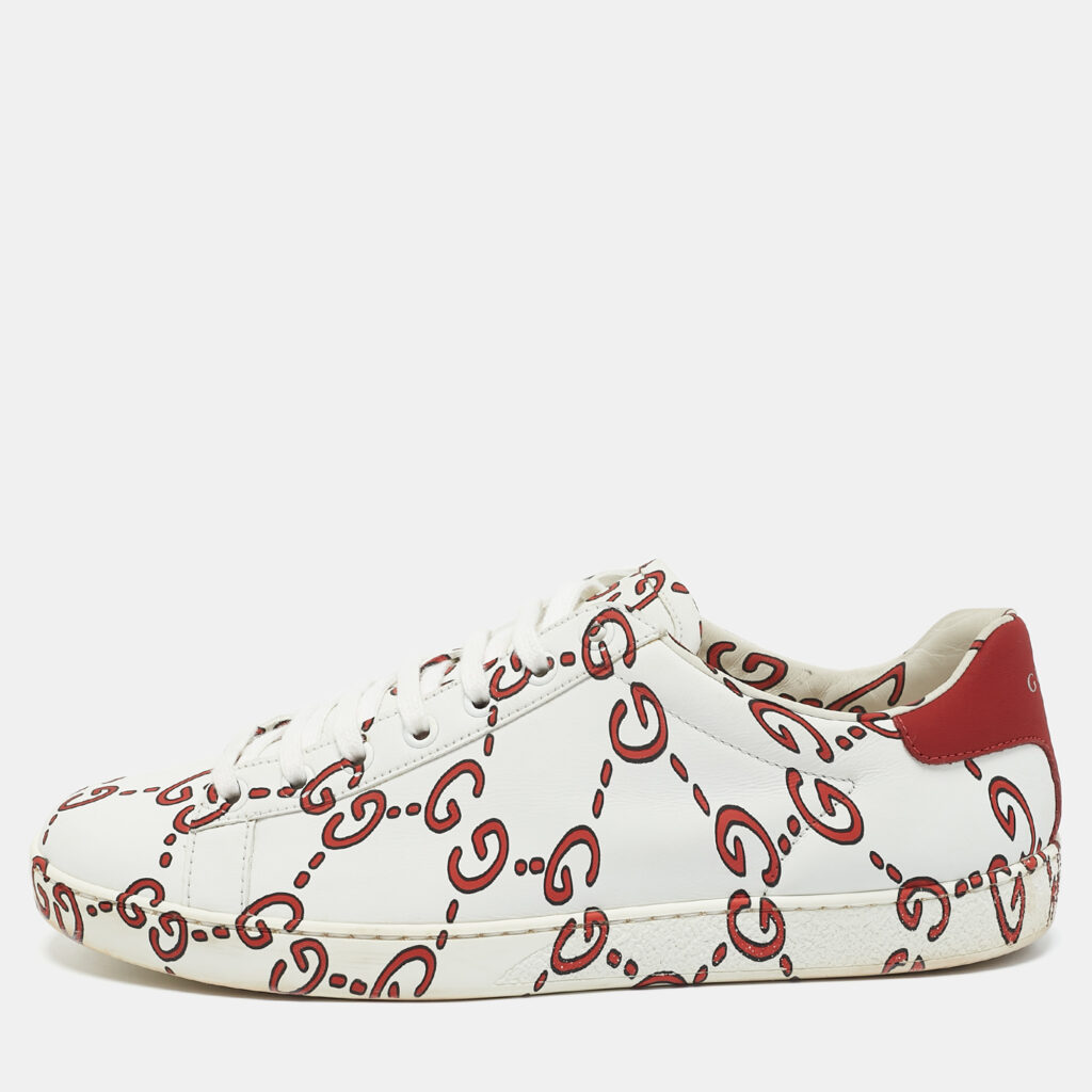 luxury-women-gucci-used-shoes-p1152703-001 Gucci White Leather Ghost GG Ace Sneakers Size 40