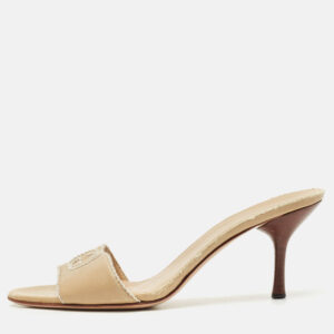 Gucci Beige Leather Stitched Interlocking G Slide Sandals Size 38.5