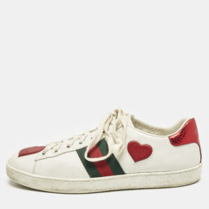 Gucci White Leather Ace Web Heart Detail Lace Up Sneakers Size 38
