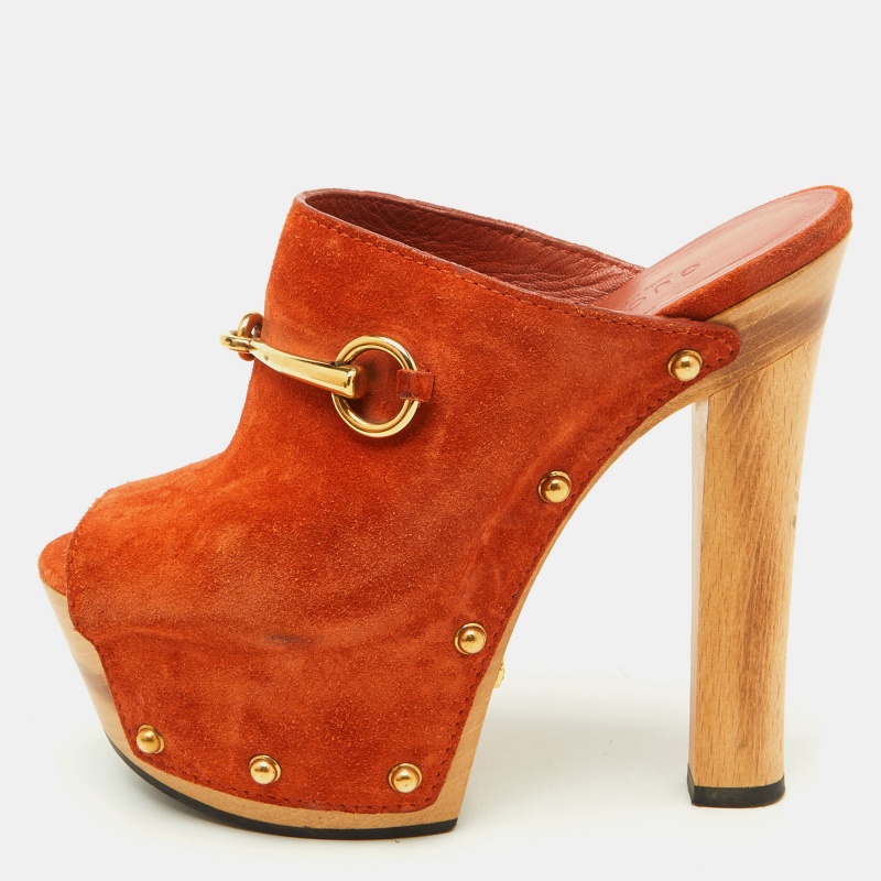 luxury-women-gucci-used-shoes-p1154207-1747378507-011 Gucci Orange Suede Horsebit Open Toe Platform Mules Size 35