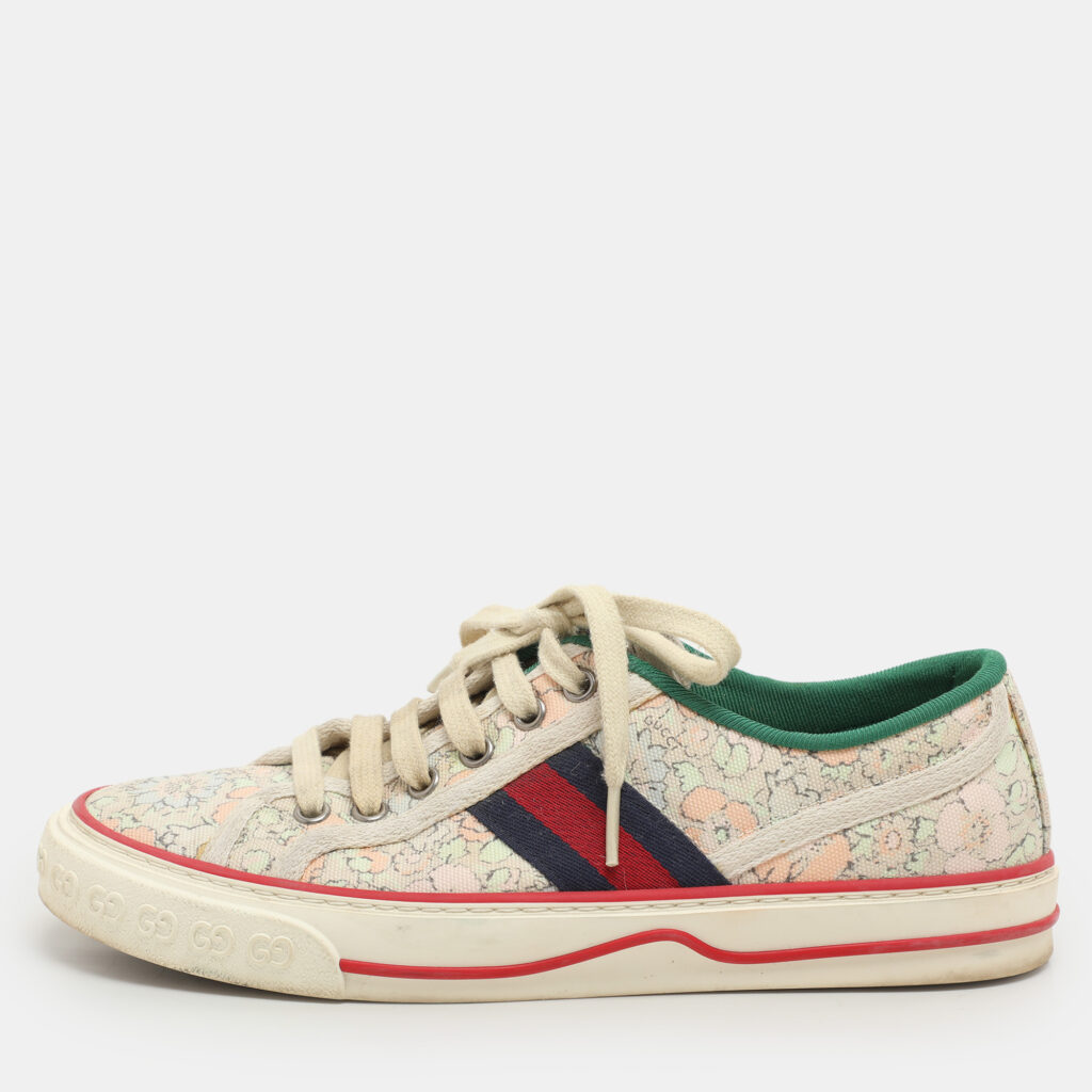 luxury-women-gucci-used-shoes-p1154353-005 Gucci Multicolor Floral Print Canvas Tennis 1977 Low Top Sneakers Size 37