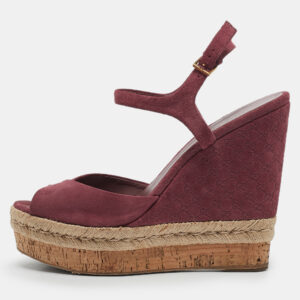 Gucci Pink Guccissima Suede Cork Wedge Sandals Size 39.5