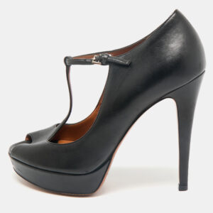 Gucci Black Leather Betty T-Strap Platform Pumps Size 36.5