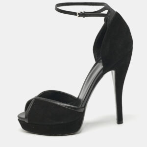 Gucci Black Suede and Leather Ankle Strap Sandals Size 39