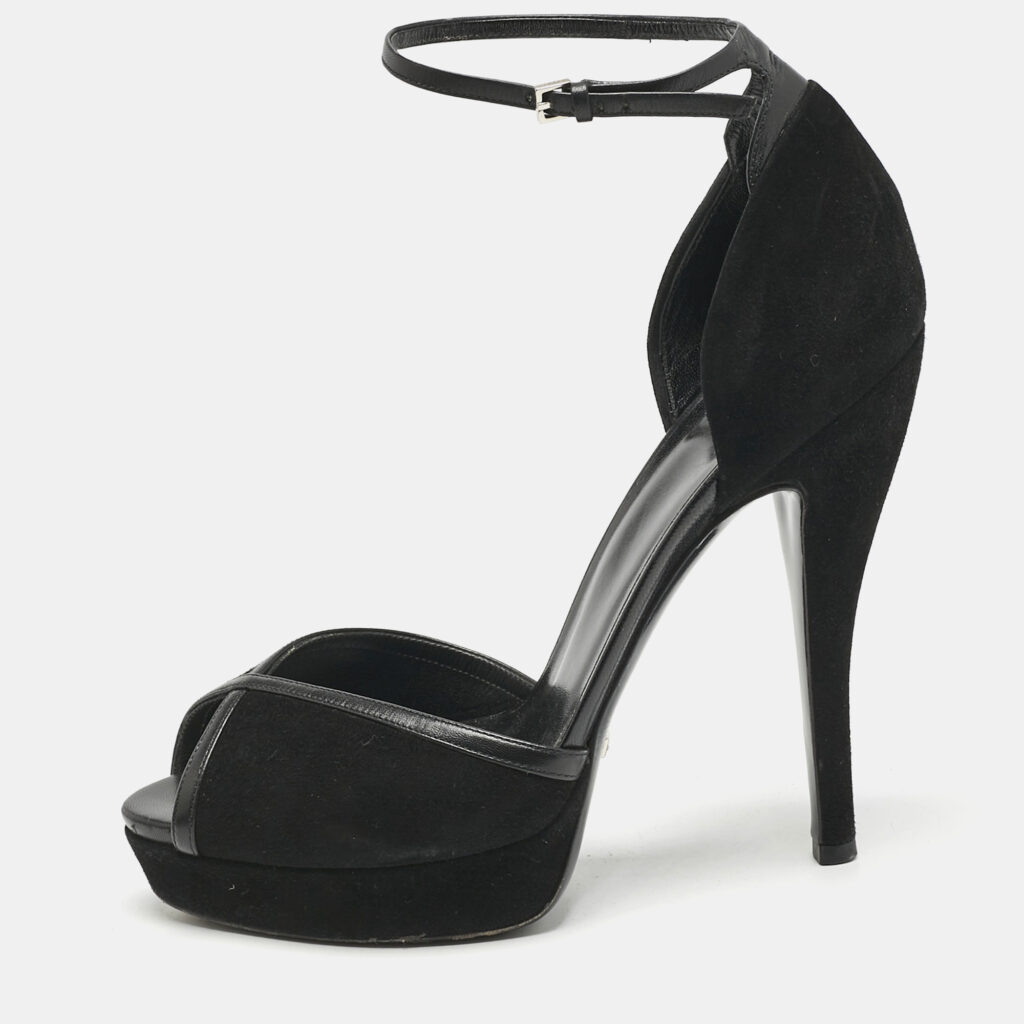 luxury-women-gucci-used-shoes-p1155695-007 Gucci Black Suede and Leather Ankle Strap Sandals Size 39
