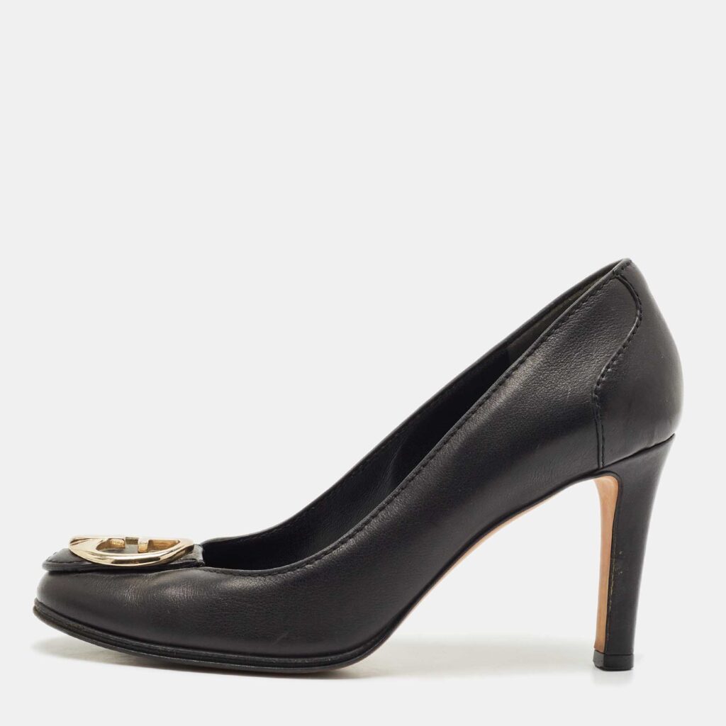 luxury-women-gucci-used-shoes-p1155720-003 Gucci Black Leather GG Interlocking Pumps Size 38