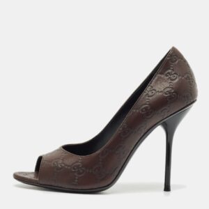 gucci brown guccissima leather peep toe pumps size 38