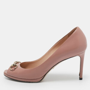 Gucci Light Pink Leather Horsebit Peep Toe Pumps Size 38