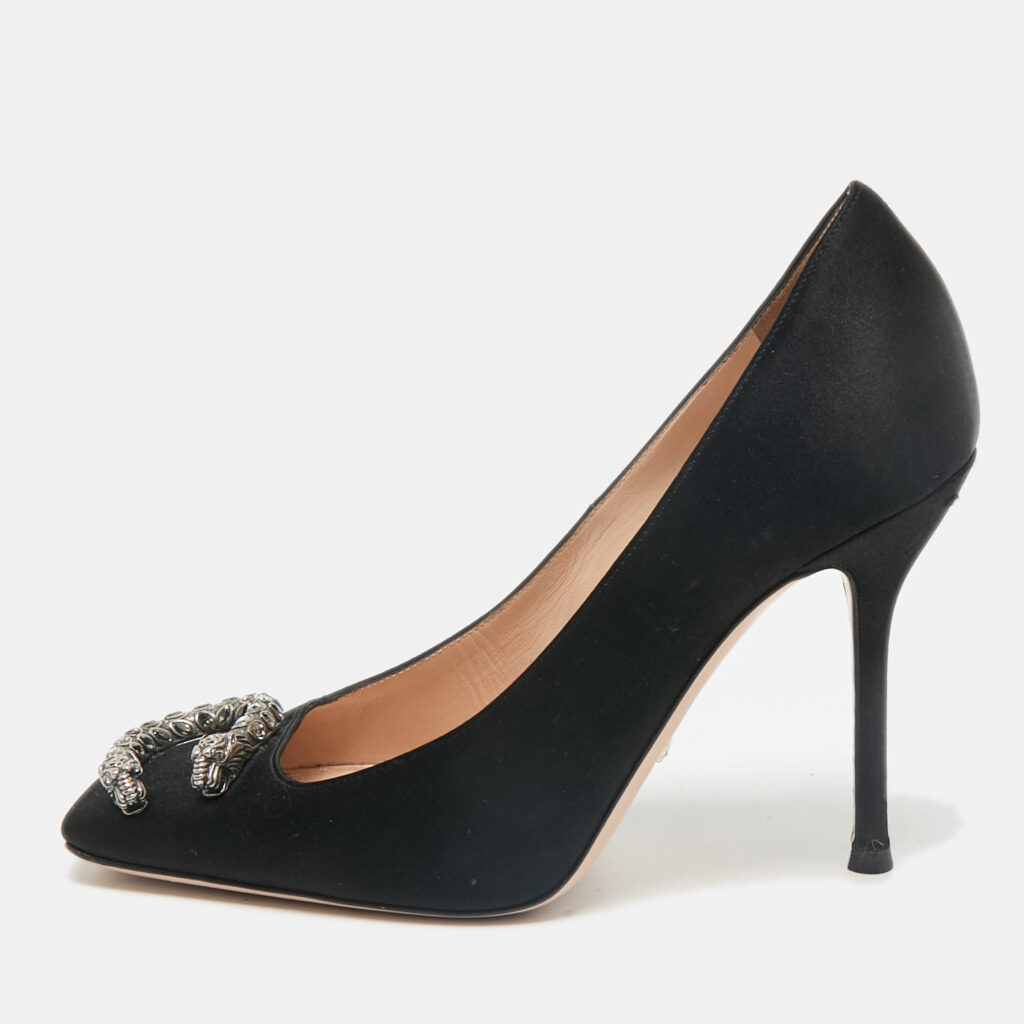 luxury-women-gucci-used-shoes-p1156143-001 Gucci Black Satin Dionysus Crystals Pumps Size 38.5