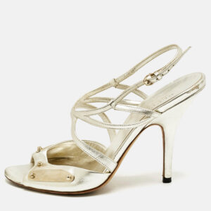 Gucci Metallic Gold Leather Embellished Ankle Strap Sandals Size 38