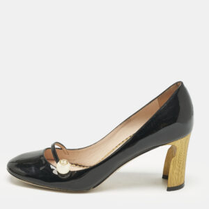 Gucci Black Patent Leather Vernice Pearl Arielle Mary Jane Pumps Size 39