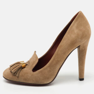 Gucci Beige Suede Mischa Tassel Moccasin Pumps Size 36