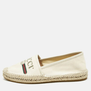 Gucci Canvas Canvas And Leather Trim Logo Print Espadrilles Size 39