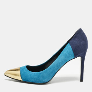 Gucci Tricolor Suede and Leather Pointed Cap Toe Pumps Size 37