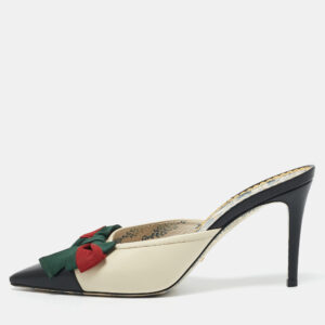 Gucci Cream/Black Leather Sackville Web Bow Mules Size 39.5