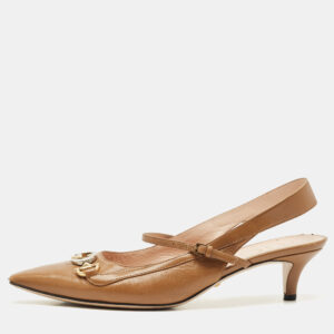 gucci brown leather interlocking g horsebit zumi slingback pumps size 39