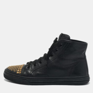 Gucci Black Leather California Studded High Top Sneakers Size 39