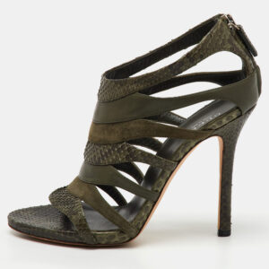 gucci olive green python leather and suede gladiator sandals size 36
