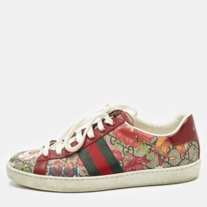 Gucci Red GG Floral GG Canvas and Leather Ace Low Top Sneakers Size 37.5
