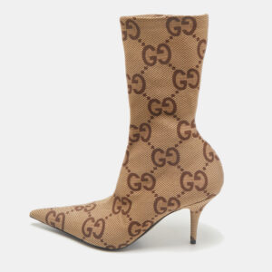 Gucci Beige Stretch Fabric GG Ankle Length Boots Size 37