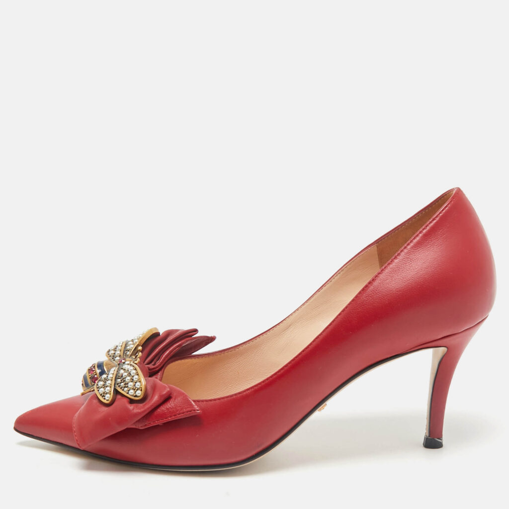 luxury-women-gucci-used-shoes-p1160393-011 Gucci Red Leather Queen Margaret Pumps Size 36.5