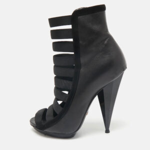 Gucci Black Leather Elastic Olimpia Open Toe Ankle Booties Size 37