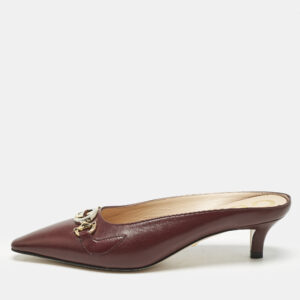 Gucci Burgundy Leather Unia Crystal Embellished Mules Size 35