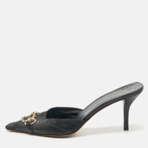 gucci black gg canvas and leather vintage horsebit chain mules size 39