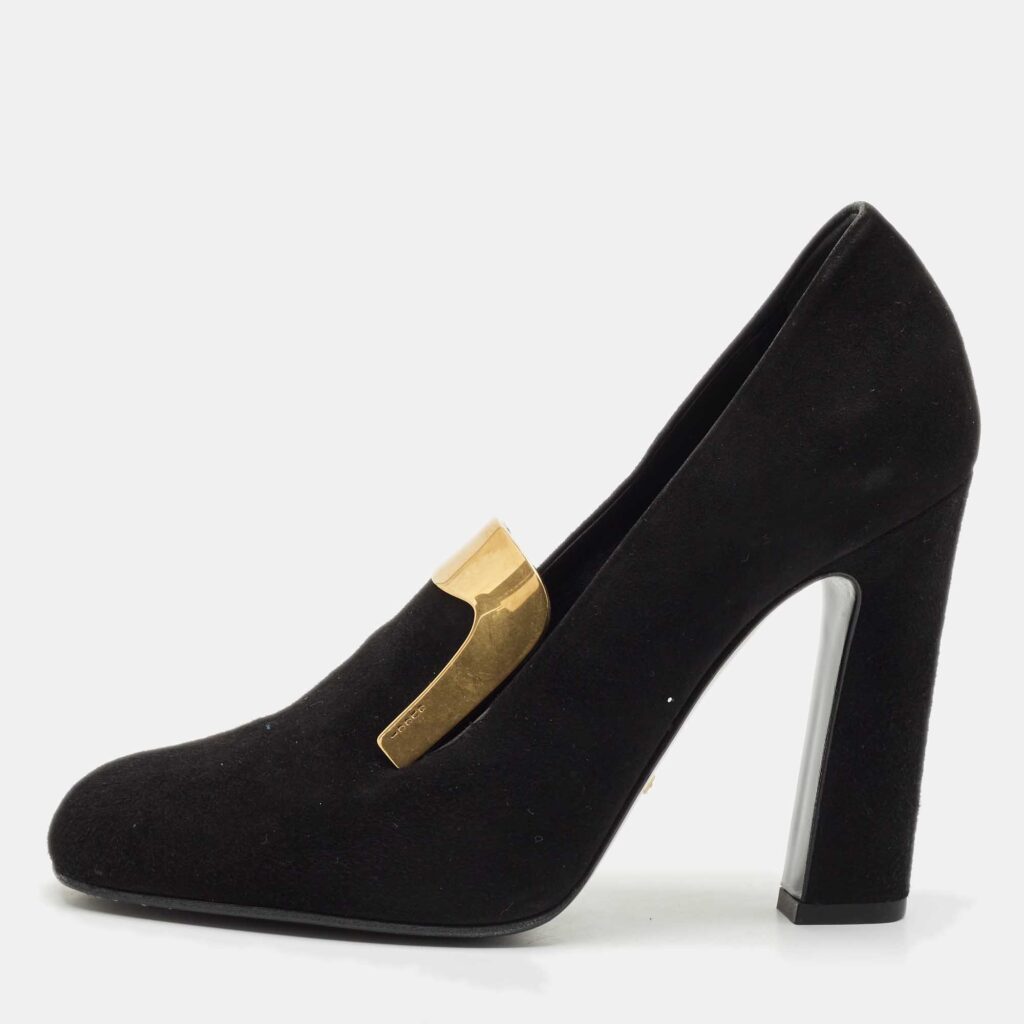 luxury-women-gucci-used-shoes-p1162760-003 Gucci Black Suede Alma Classic Loafer Pumps Size 38.5