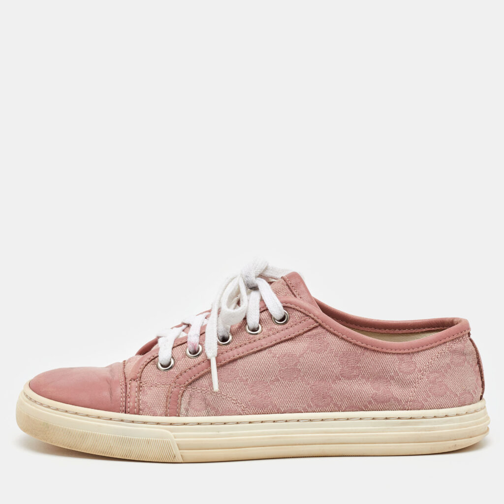 luxury-women-gucci-used-shoes-p1163104-003 Gucci Pink GG Canvas and Leather Low Top Sneakers Size 36.5