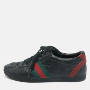 Gucci Black Guccissima Leather Web Detail Lace Up Sneakers Size 36