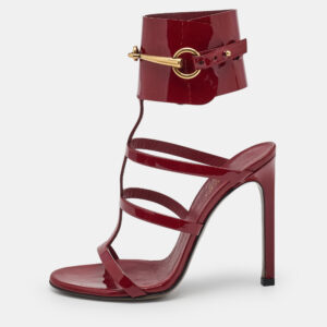 Gucci Burgundy Patent Leather Horsebit Ursula Sandals Size 35