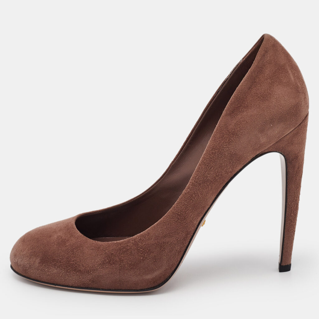 luxury-women-gucci-used-shoes-p1166473-001 Gucci Brown Suede Goldie Platform Pumps Size 40