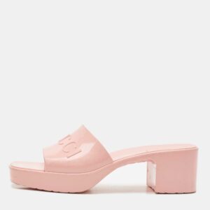 Gucci Pink Rubber Logo Platform Slides Size 36