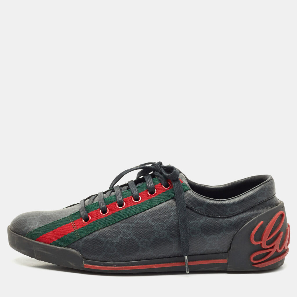 luxury-women-gucci-used-shoes-p1166512-001 Gucci Black GG Supreme Canvas Classic Web Script Low Top Sneakers Size 39