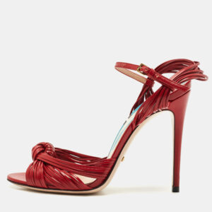 Gucci Red Leather Allie Knot Ankle Strap Sandals Size 36.5