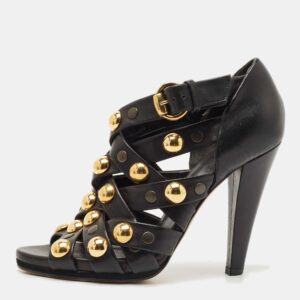 Gucci Black Leather Babouska Studded Criss Cross Open Toe Sandals Size 37