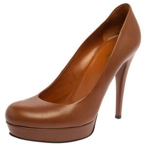 Gucci Brown Leather Betty Platform Pumps Size 37.5