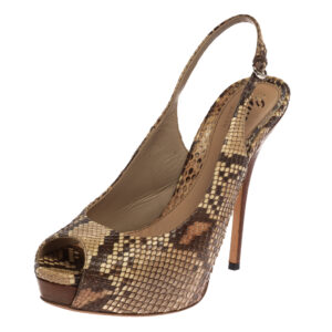 Gucci Beige Snakeskin Slingback Peep Toe Sandals Size 40.5