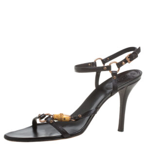 Gucci Black Leather Bamboo Tassel Open Toe Sandal Size 38.5