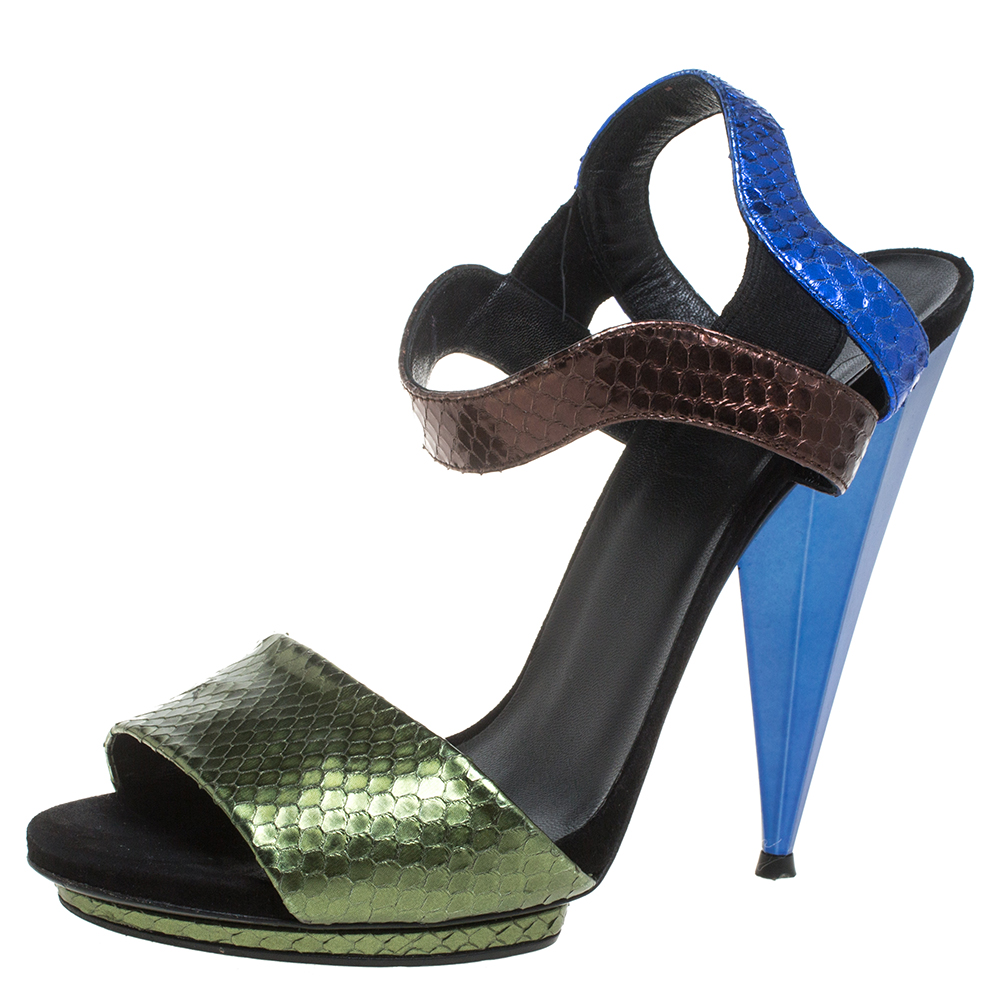 luxury-women-gucci-used-shoes-p387544-002 Gucci Multicolor Python Liberty Open Toe Ankle Strap Sandals Size 40