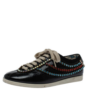 Gucci Black Leather Crystal Trim Sneakers Size 35