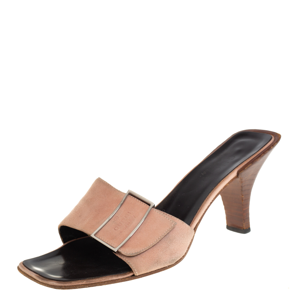 luxury-women-gucci-used-shoes-p444663-006 Gucci Pale Pink Suede Vintage Square Toe Slide Sandals Size 37.5