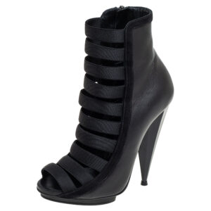 Gucci Black Elastic And Leather Isadora Gladiator Booties Size 35