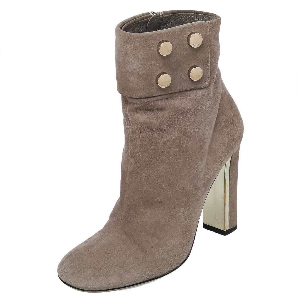 luxury-women-gucci-used-shoes-p479118-003 Gucci Grey Suede Vernice Block Heel Ankle Booties Size 36.5