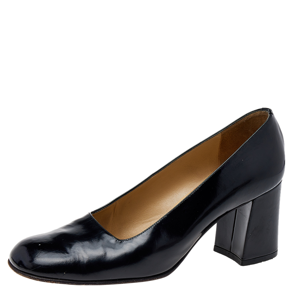 luxury-women-gucci-used-shoes-p500053-001 Gucci Black Leather Block Heel Pumps Size 37
