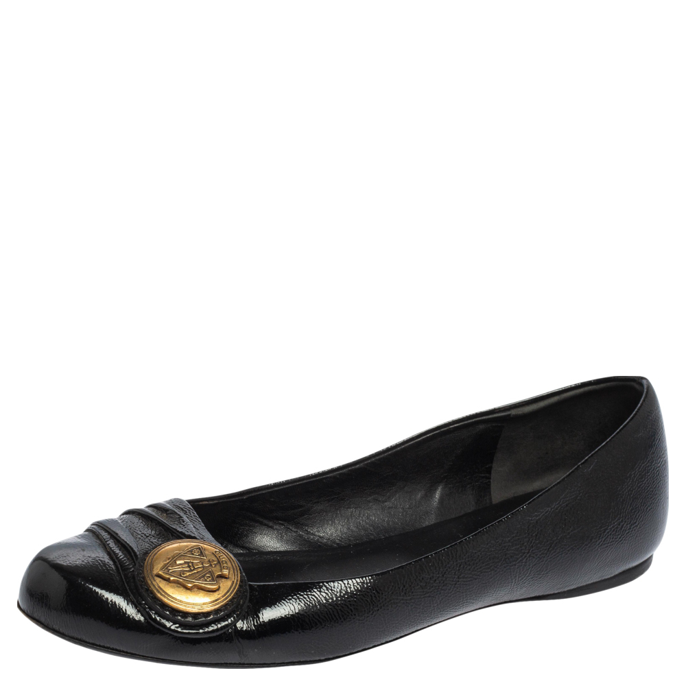 luxury-women-gucci-used-shoes-p501265-007-2 Gucci Black Patent Leather Hysteria Ballet Flats Size 36