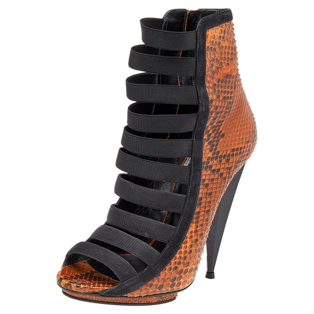 luxury-women-gucci-used-shoes-p502173-003-2 Gucci Black/Brown Python Leather And Suede Boots Size 38.5