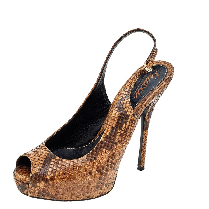 luxury-women-gucci-used-shoes-p541224-1637218959-005-2 Gucci Brown Python Leather Slingback Sandals Size 37.5